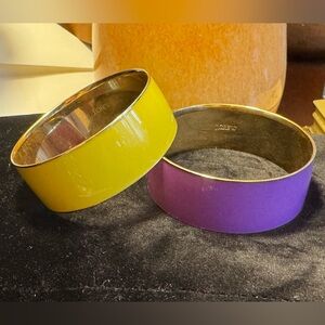 J.Crew Gold Tone Metal Purple & Yellow Enamel Bangles Bracelets